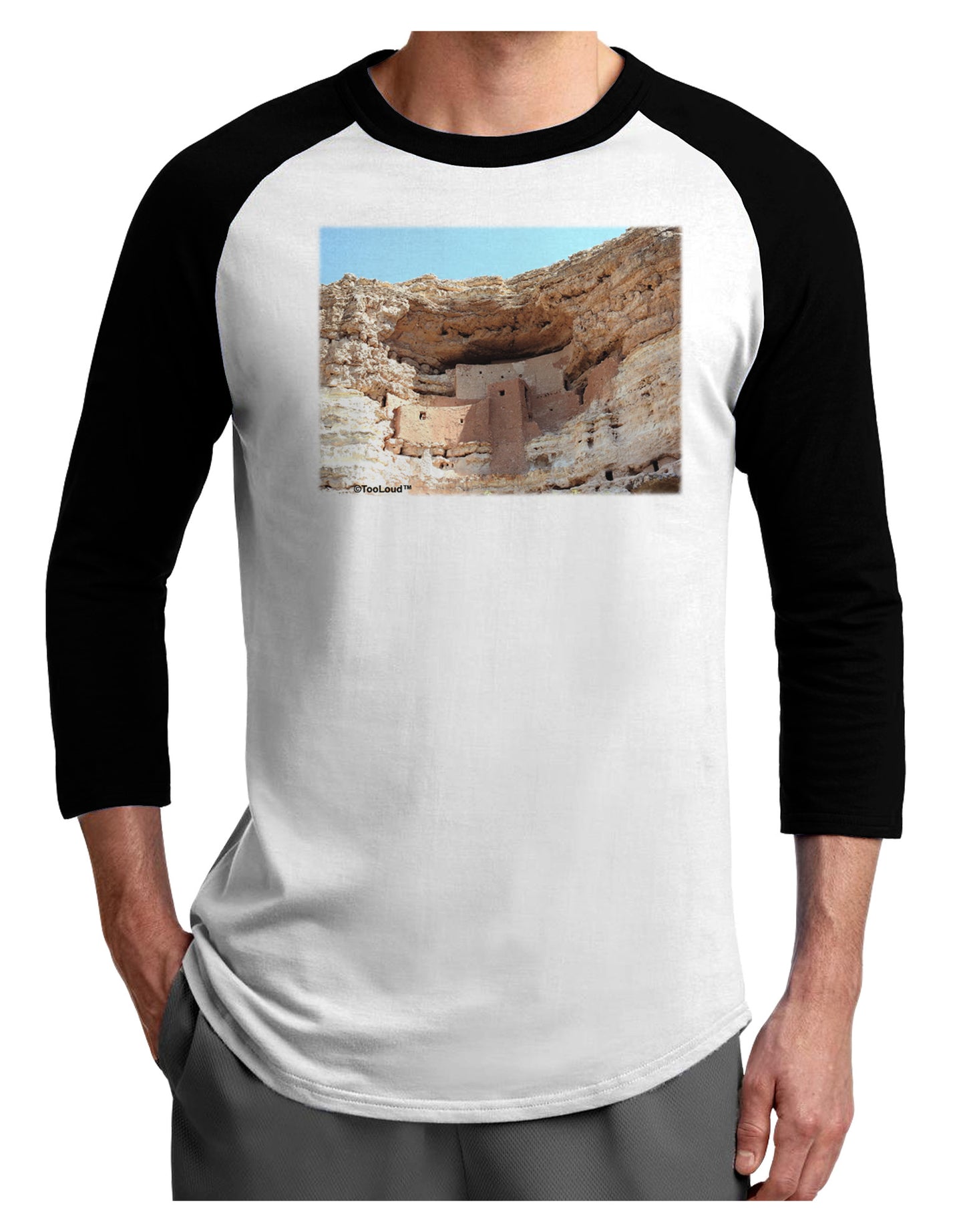 Montezuma Castle Arizona Adult Raglan Shirt-TooLoud-White-Black-X-Small-Davson Sales