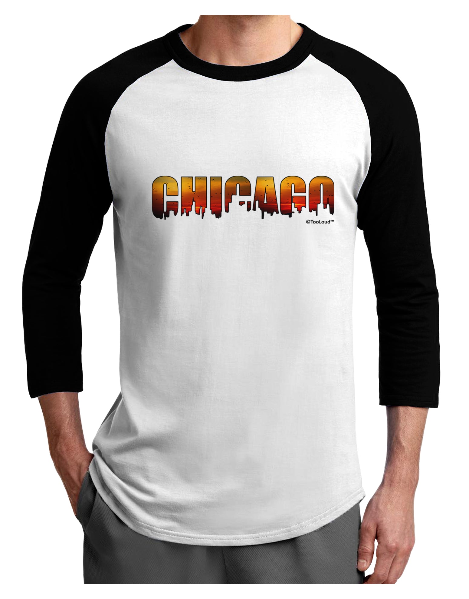 Chicago Skyline Cutout - Sunset Sky Adult Raglan Shirt by TooLoud-Raglan Shirt-TooLoud-White-Black-X-Small-Davson Sales