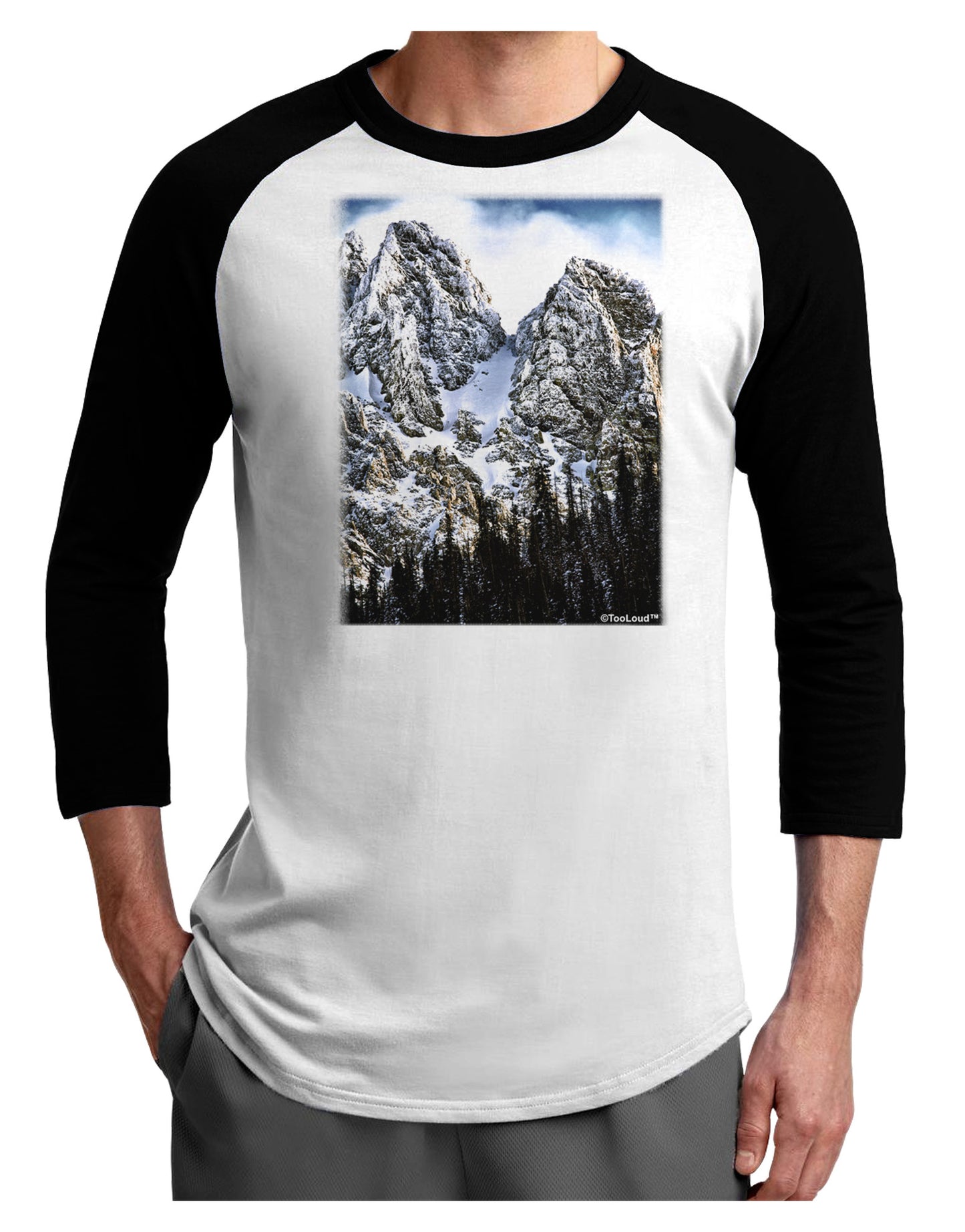 Mountain Landscape 2 Adult Raglan Shirt-TooLoud-White-Black-X-Small-Davson Sales