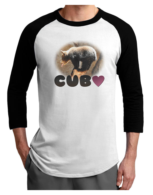 Balancing Bear Cub with Text Adult Raglan Shirt-TooLoud-White-Black-XXX-Large-Davson Sales