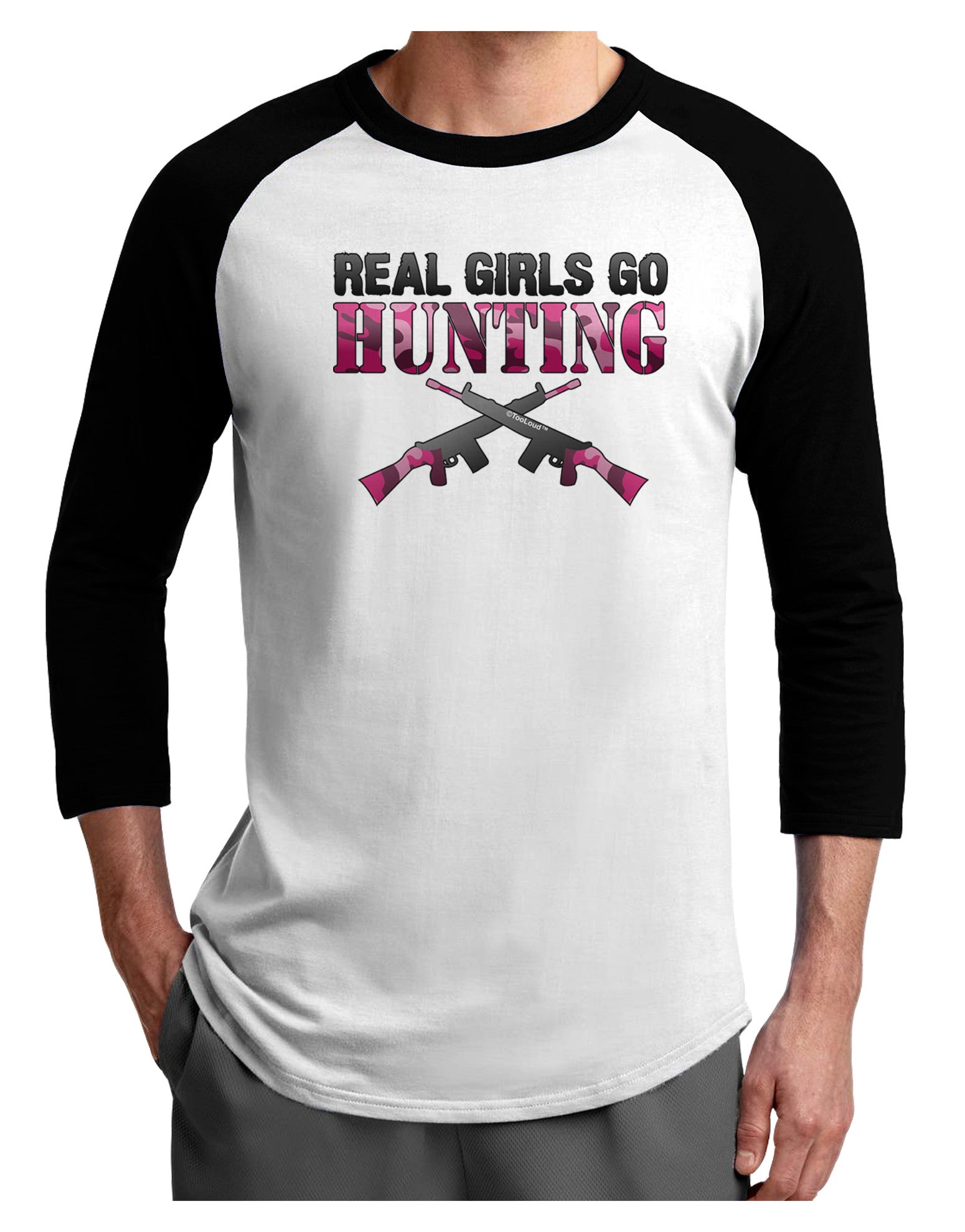 Real Girls Go Hunting Adult Raglan Shirt-Raglan Shirt-TooLoud-White-Black-X-Small-Davson Sales