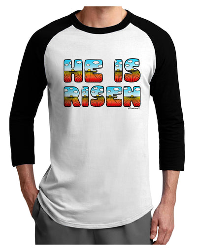 He Is Risen - Easter - Sunrise Letters Adult Raglan Shirt-Raglan Shirt-TooLoud-White-Black-X-Small-Davson Sales