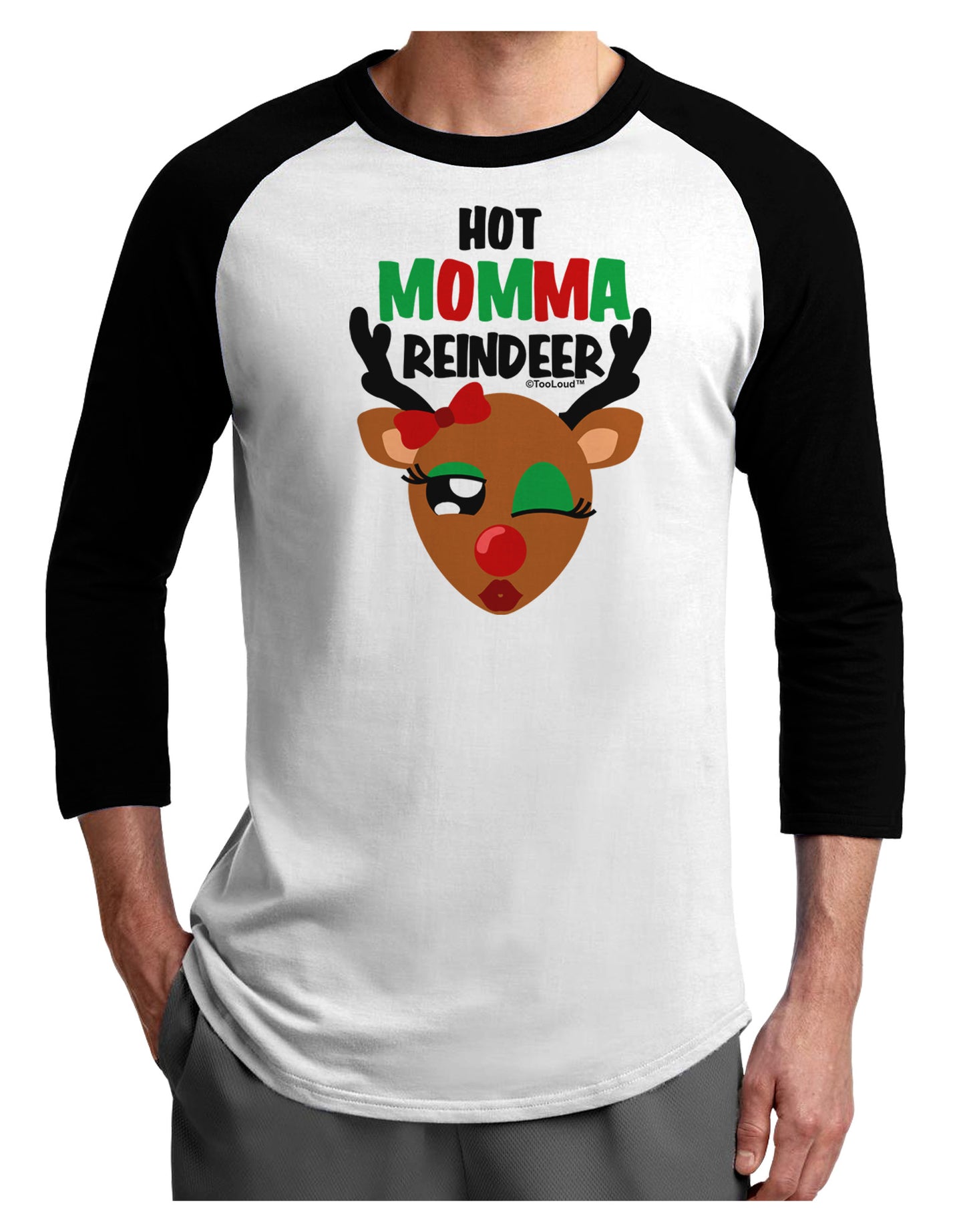 Hot Momma Reindeer Matching Deer Adult Raglan Shirt-Raglan Shirt-TooLoud-White-Black-X-Small-Davson Sales
