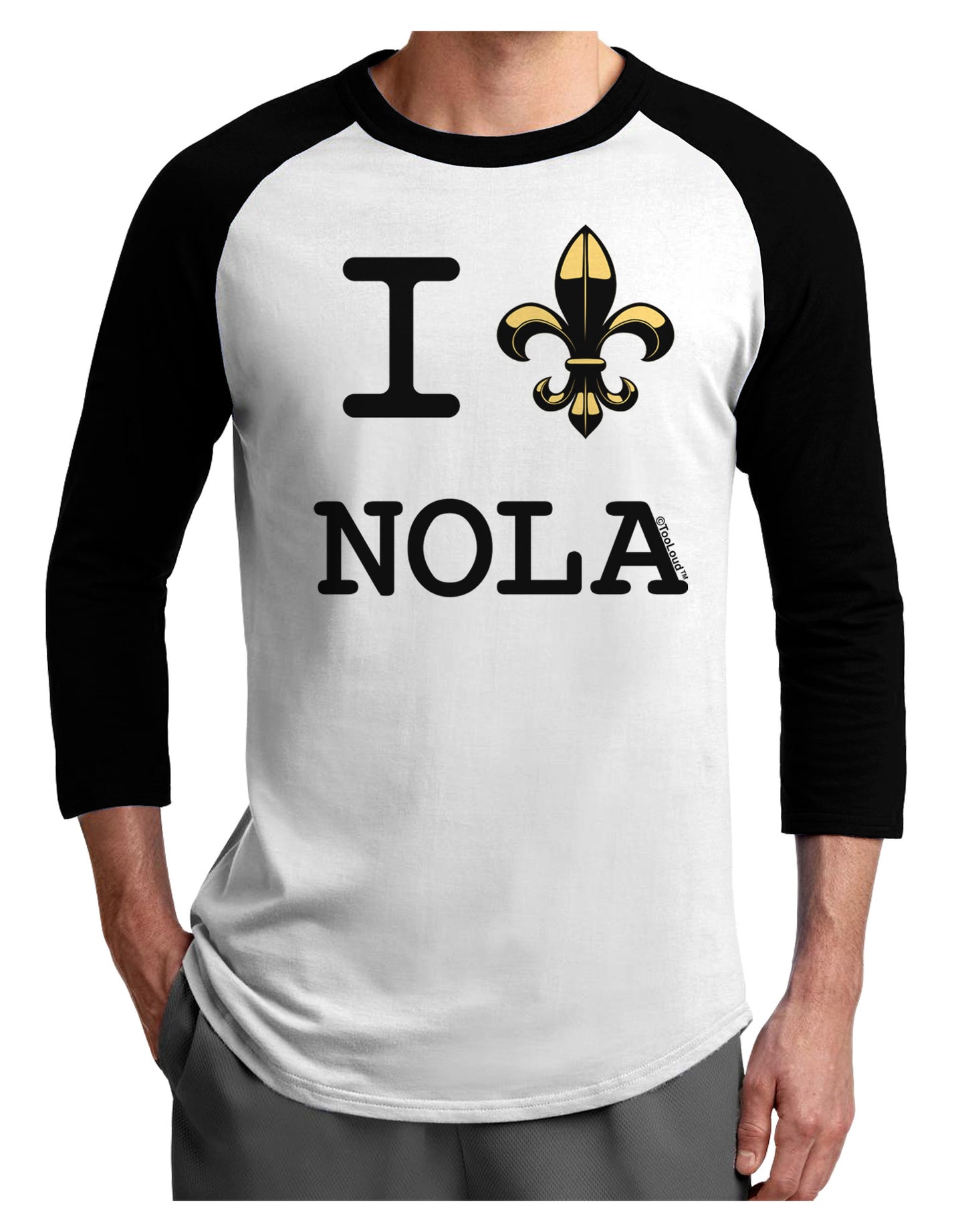 I Love NOLA Fleur de Lis Adult Raglan Shirt-Raglan Shirt-TooLoud-White-Black-X-Small-Davson Sales
