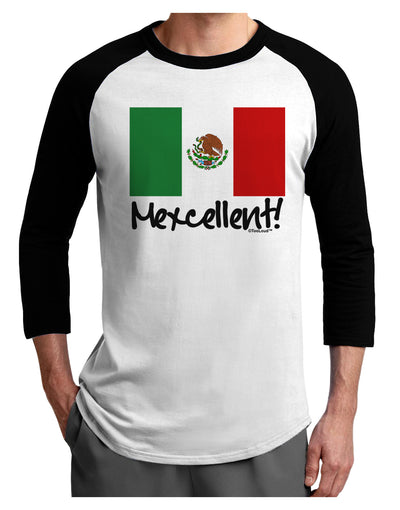 Mexcellent - Mexican Flag Adult Raglan Shirt-TooLoud-White-Black-X-Small-Davson Sales