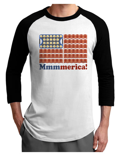 American Breakfast Flag - Bacon and Eggs - Mmmmerica Adult Raglan Shirt-TooLoud-White-Black-X-Small-Davson Sales
