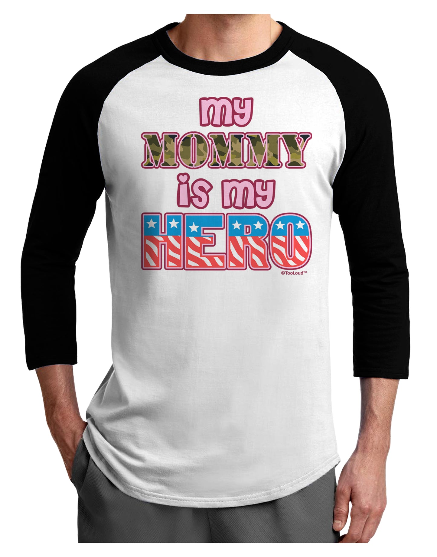My Mommy is My Hero - Armed Forces - Pink Adult Raglan Shirt by TooLoud-TooLoud-White-Black-X-Small-Davson Sales