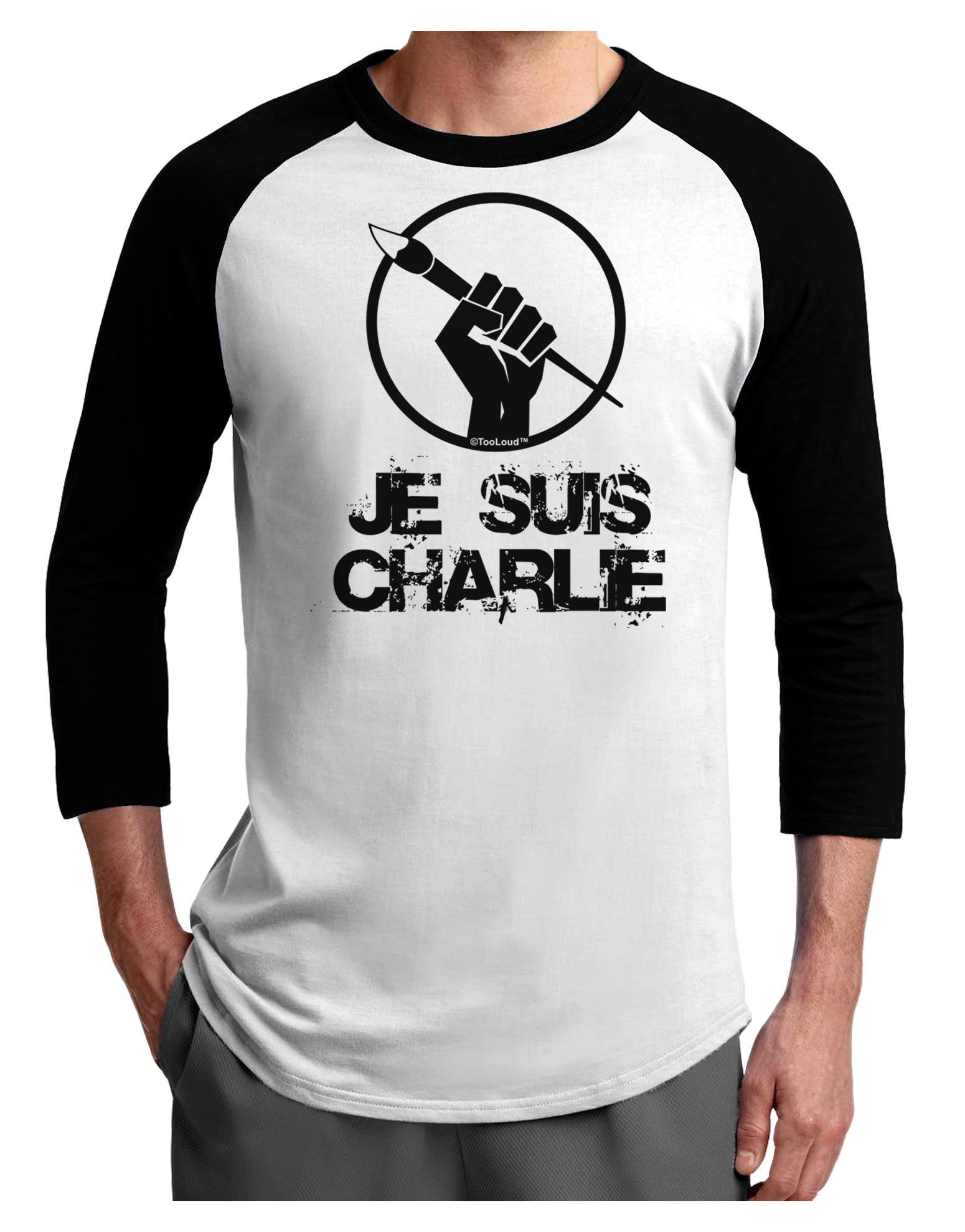 Je Suis Charlie Adult Raglan Shirt-TooLoud-White-Black-X-Small-Davson Sales