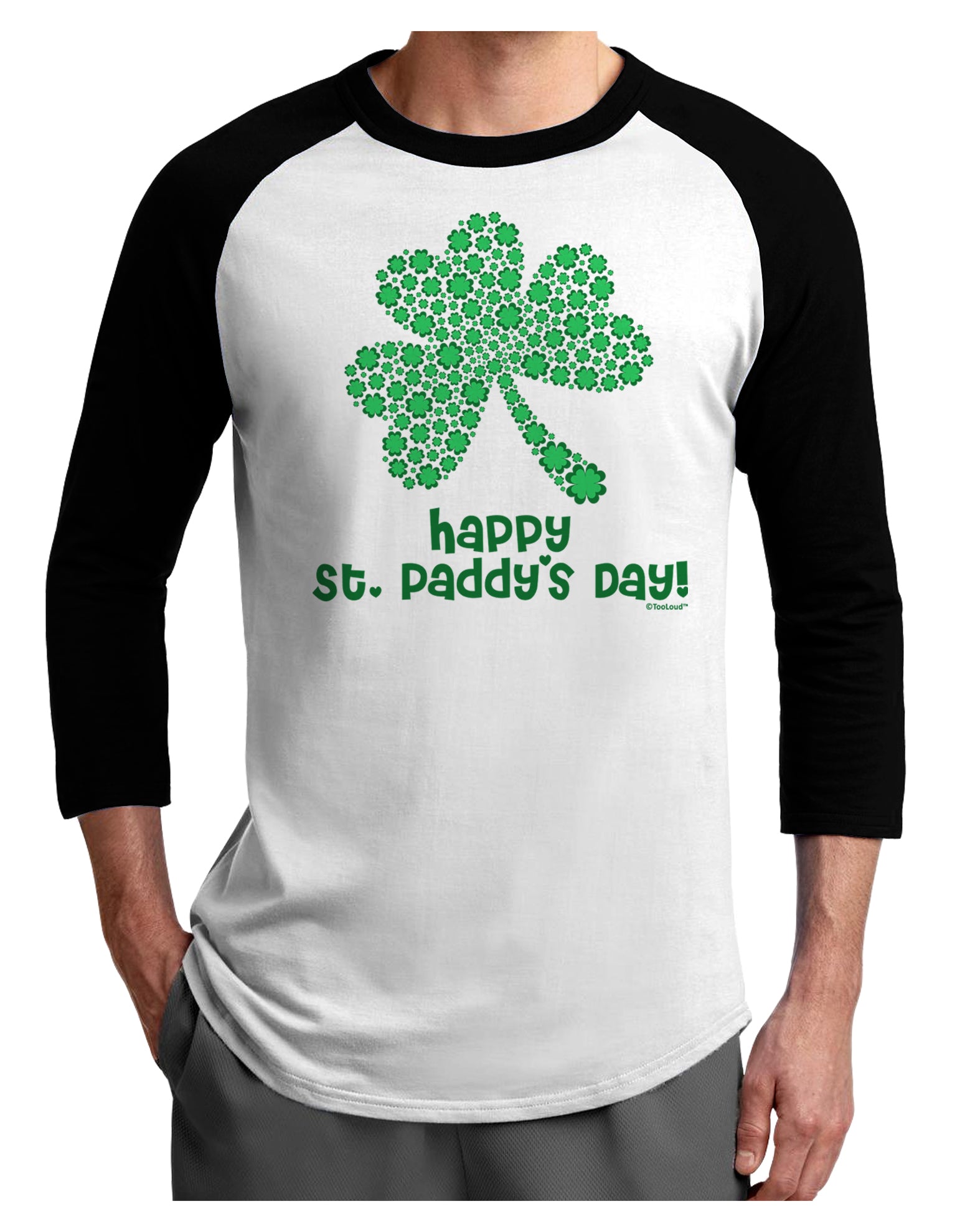 Happy St. Paddy's Day Shamrock Design Adult Raglan Shirt by TooLoud-Mens T-Shirt-TooLoud-White-Black-X-Small-Davson Sales