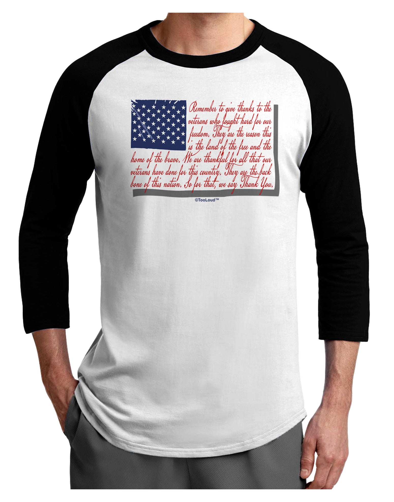 Veterans Scripted Flag Adult Raglan Shirt-Raglan Shirt-TooLoud-White-Black-X-Small-Davson Sales