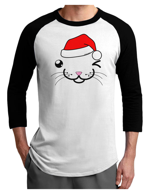 Kyu-T Face Kattio Santa Hat Boy Cat Adult Raglan Shirt-TooLoud-White-Black-X-Small-Davson Sales
