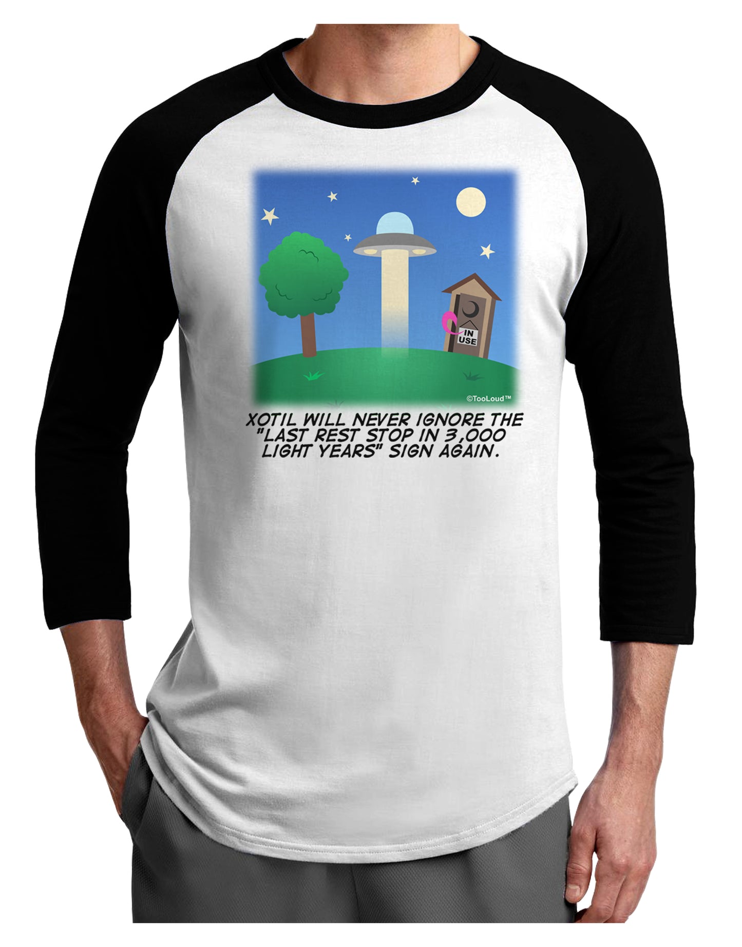 UFO Stopping At an Out-house Text Adult Raglan Shirt by TooLoud-TooLoud-White-Black-X-Small-Davson Sales