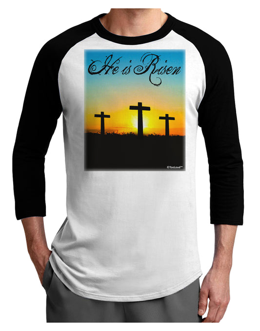 Three Crosses Sunrise - He Is Risen Adult Raglan Shirt by TooLoud-TooLoud-White-Black-X-Small-Davson Sales
