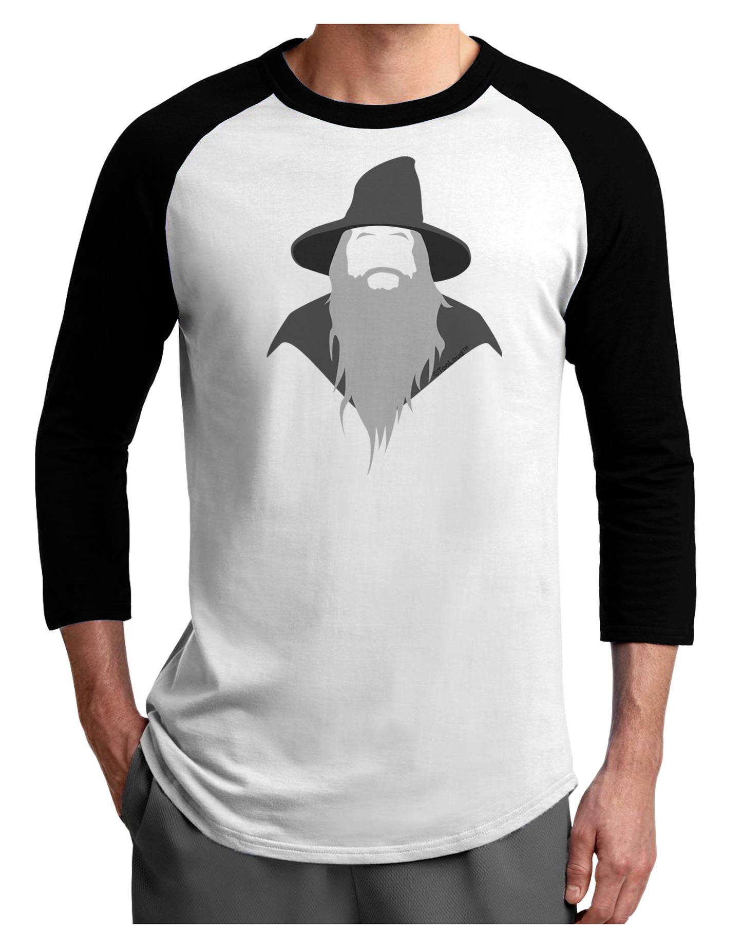Grey Wizard Adult Raglan Shirt-TooLoud-White-Black-X-Small-Davson Sales