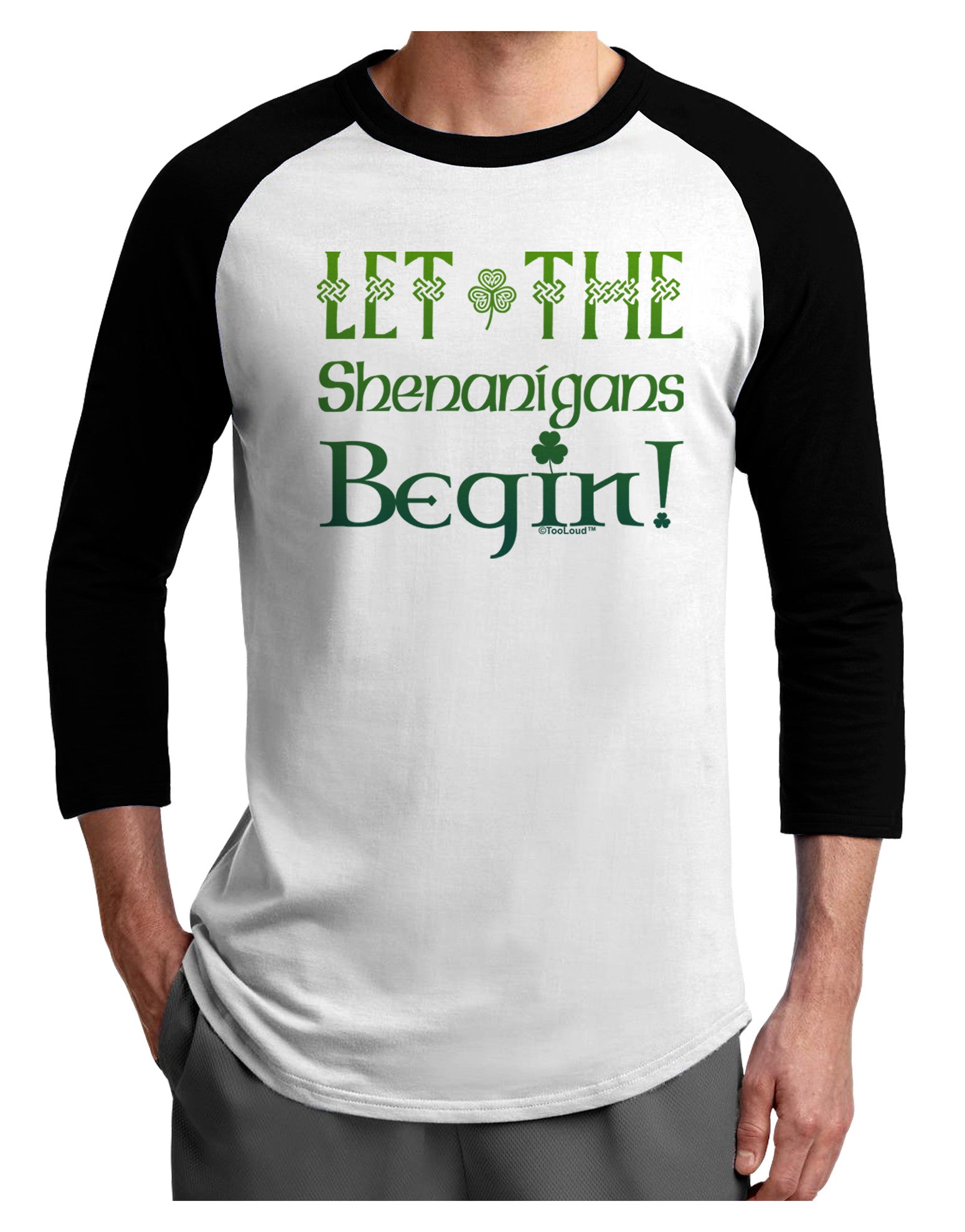 Let the Shenanigans Begin Adult Raglan Shirt-Raglan Shirt-TooLoud-White-Black-X-Small-Davson Sales