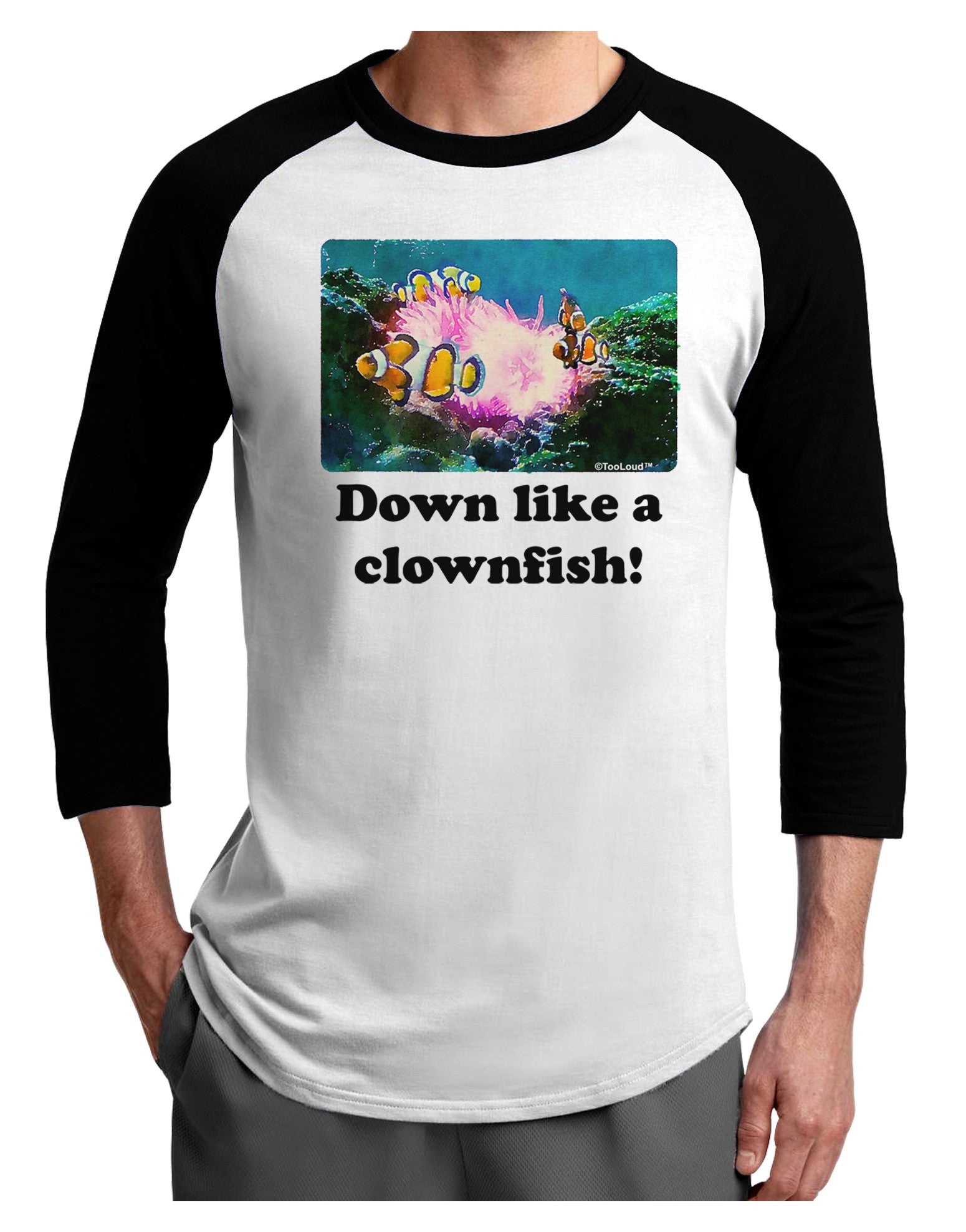 Down Like A Clownfish Adult Raglan Shirt-TooLoud-White-Black-X-Small-Davson Sales