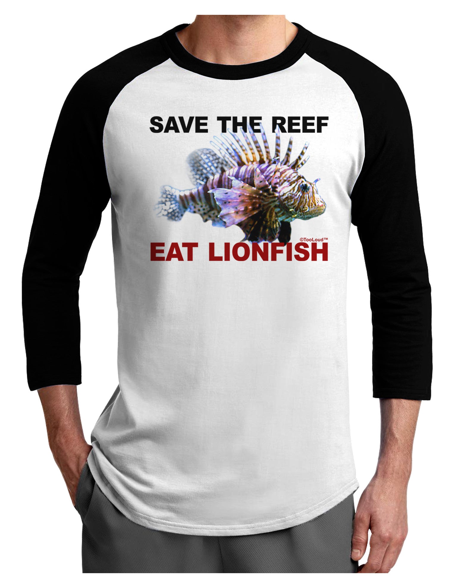 Save the Reef - Eat Lionfish Adult Raglan Shirt-Raglan Shirt-TooLoud-White-Black-X-Small-Davson Sales