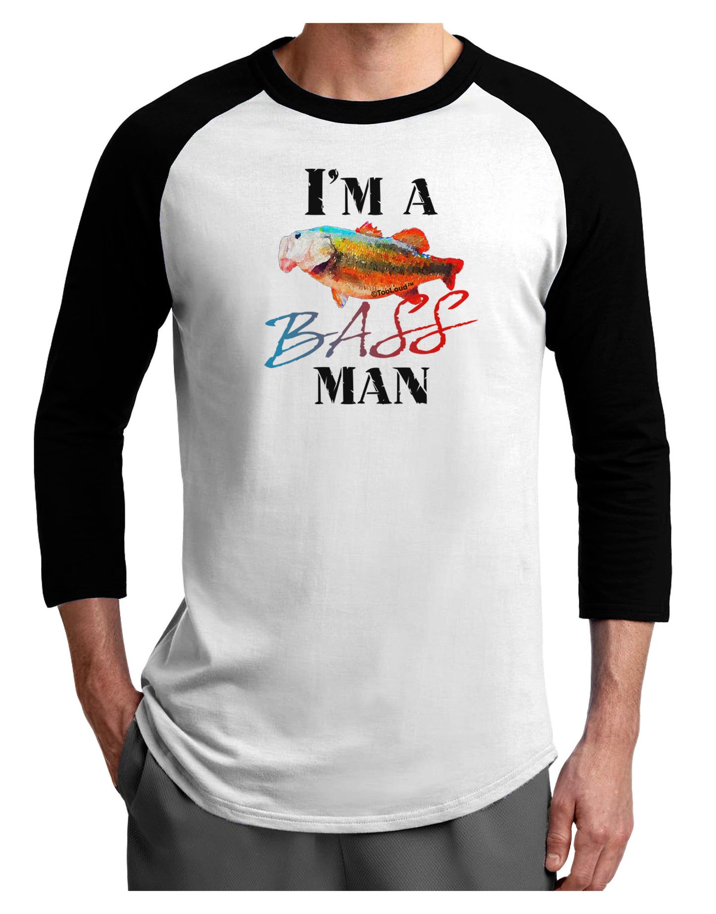 I'm A Bass Man Watercolor Adult Raglan Shirt-Raglan Shirt-TooLoud-White-Black-X-Small-Davson Sales