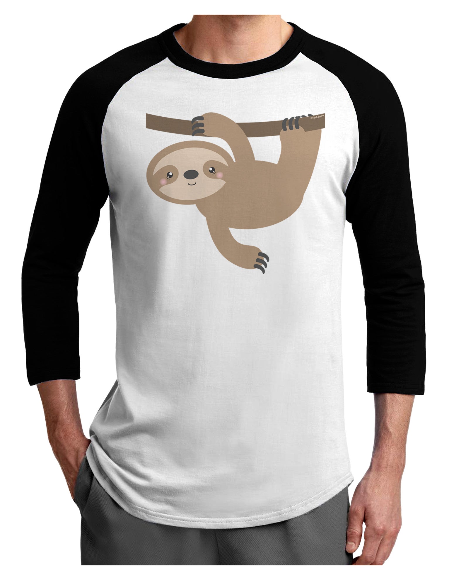 Cute Hanging Sloth Adult Raglan Shirt-TooLoud-White-Black-X-Small-Davson Sales