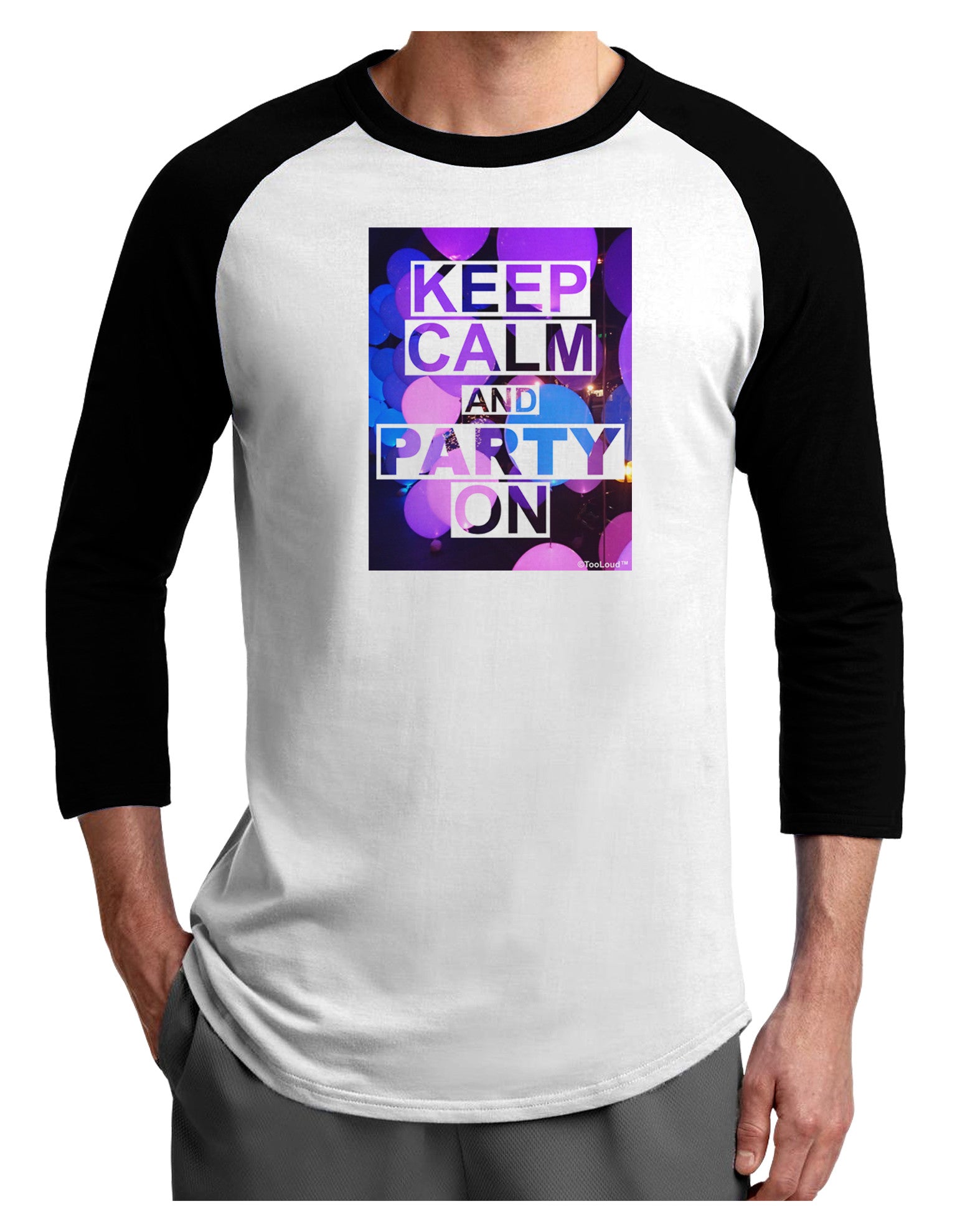 Keep Calm - Party Balloons Adult Raglan Shirt-Raglan Shirt-TooLoud-White-Black-X-Small-Davson Sales