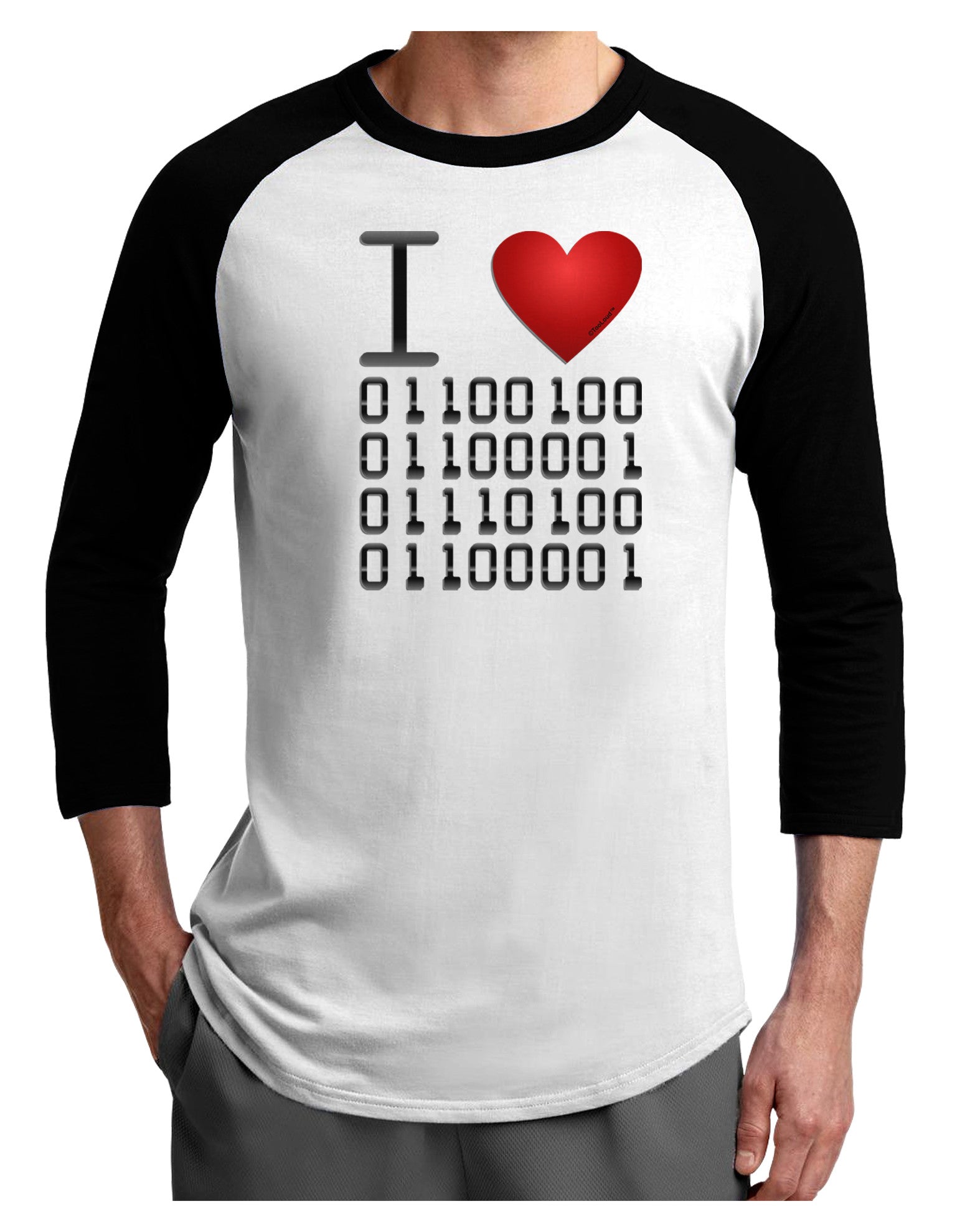 I Heart Binary Data Adult Raglan Shirt-Raglan Shirt-TooLoud-White-Black-X-Small-Davson Sales