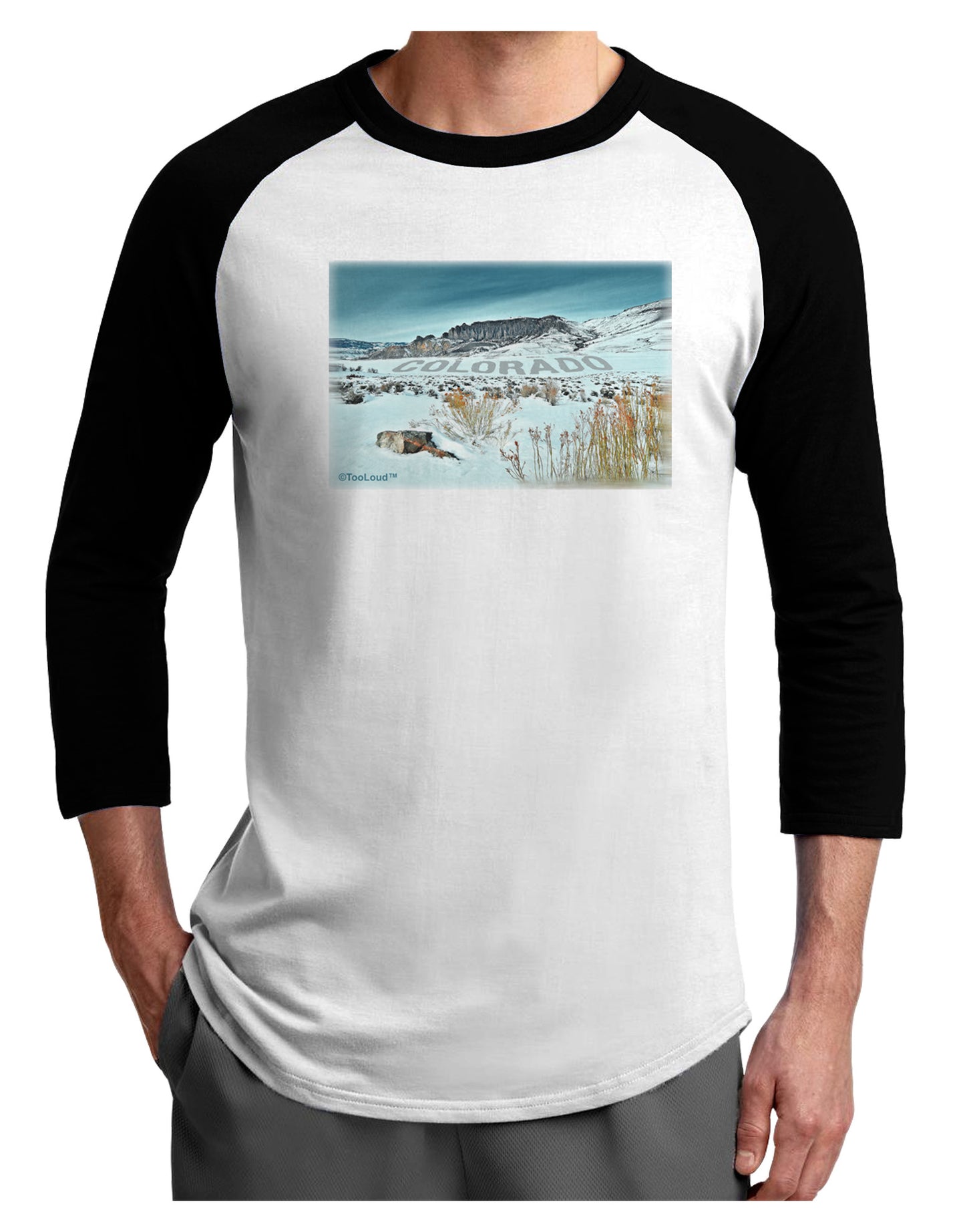 CO Snow Scene Text Adult Raglan Shirt-Raglan Shirt-TooLoud-White-Black-X-Small-Davson Sales
