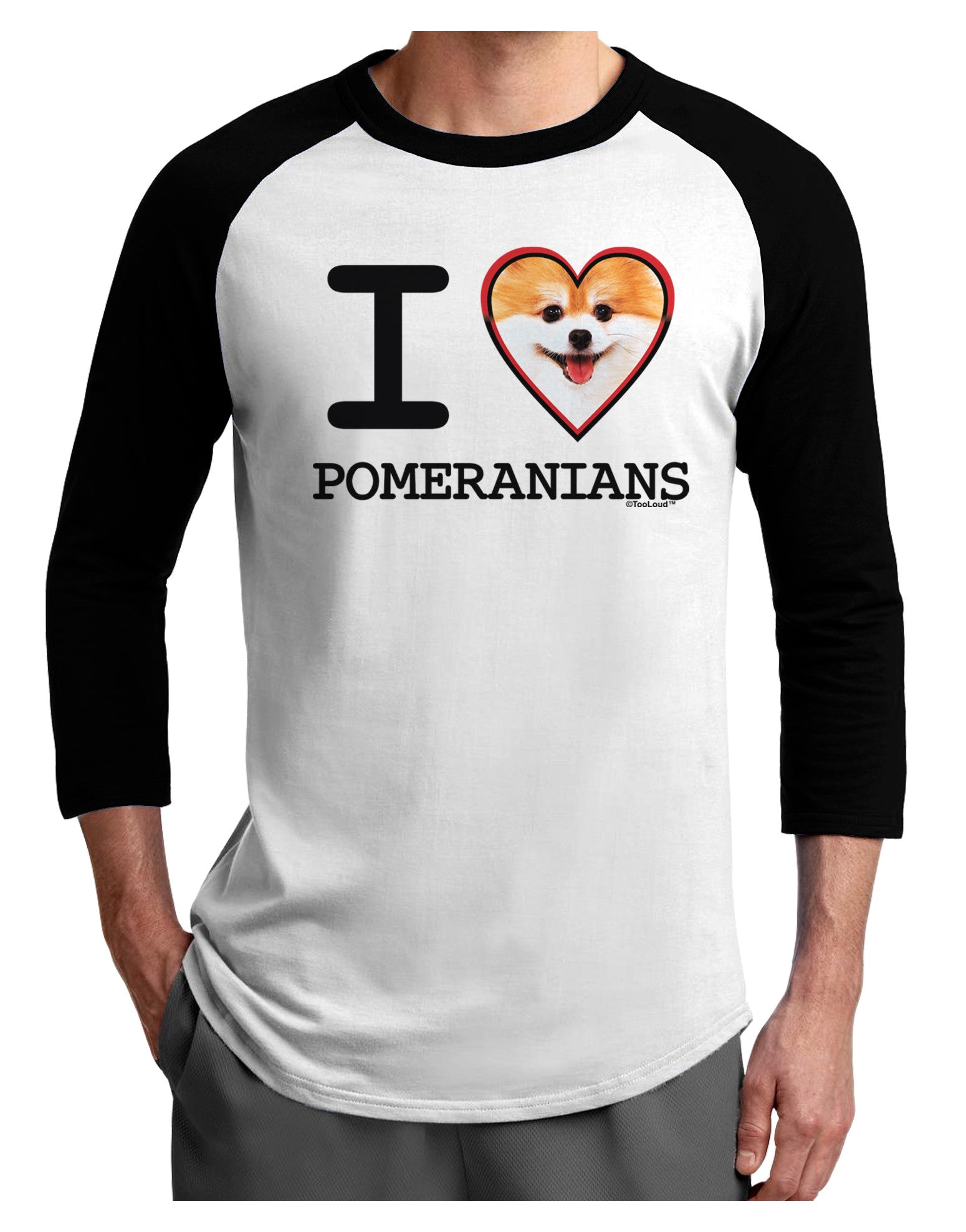 I Love Heart Pomeranians Adult Raglan Shirt-Raglan Shirt-TooLoud-White-Black-X-Small-Davson Sales