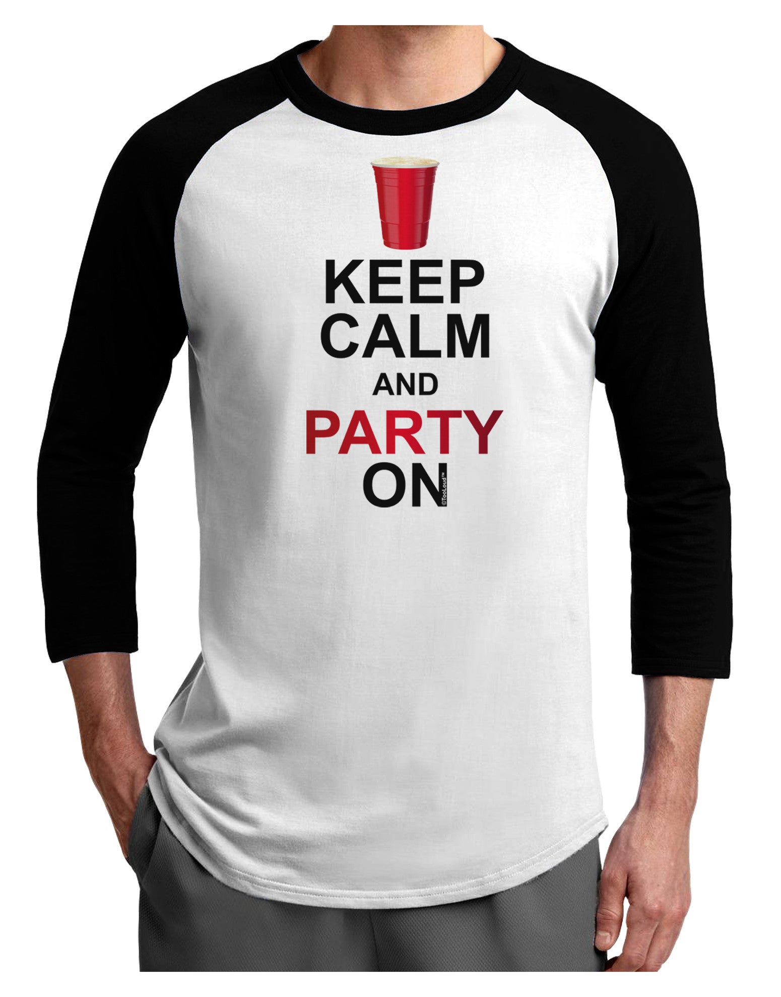Keep Calm - Party Beer Adult Raglan Shirt-Raglan Shirt-TooLoud-White-Black-X-Small-Davson Sales