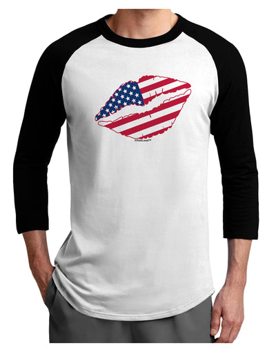 American Flag Lipstick Adult Raglan Shirt-TooLoud-White-Black-X-Small-Davson Sales