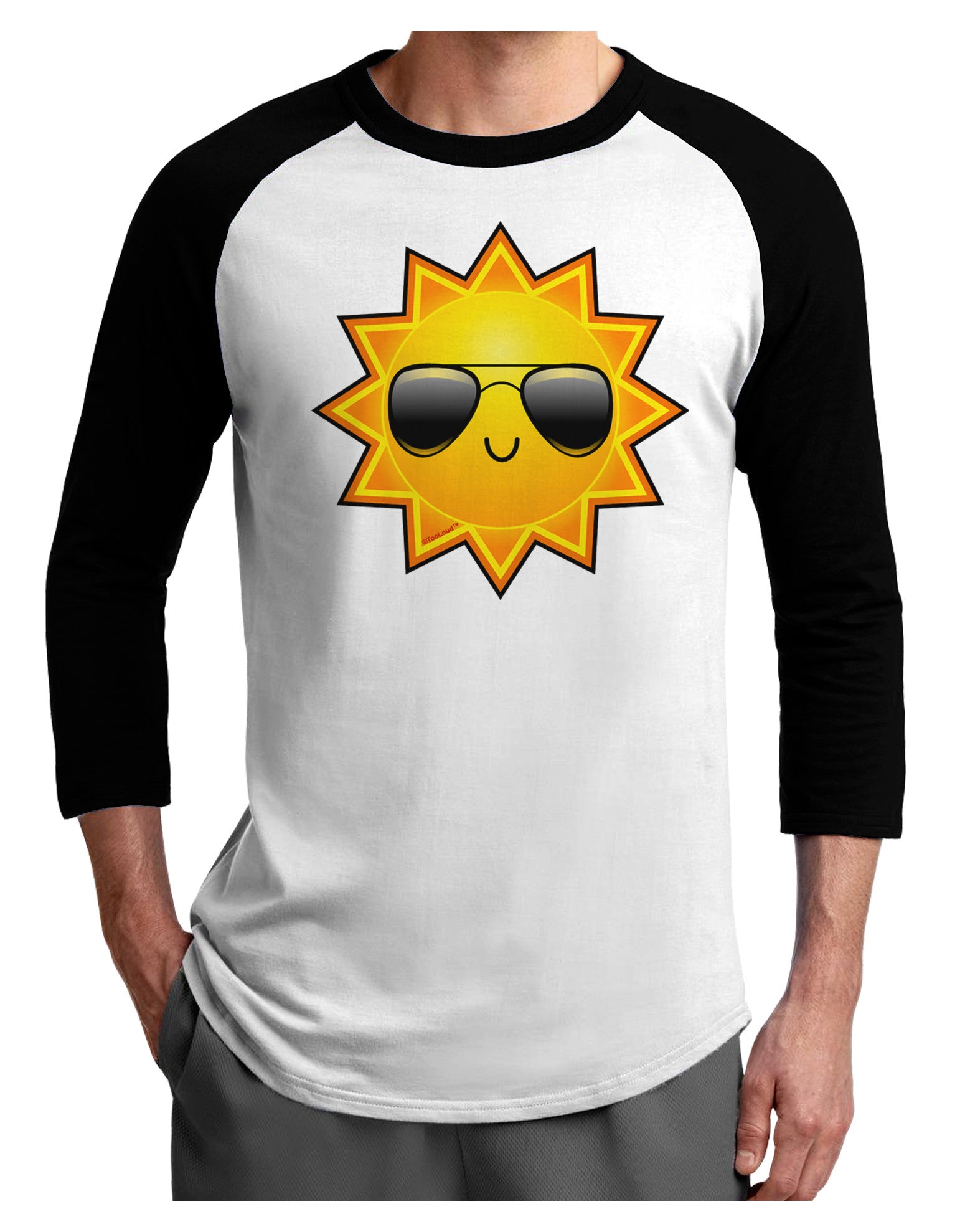 Sun With Sunglasses Adult Raglan Shirt-Raglan Shirt-TooLoud-White-Black-X-Small-Davson Sales