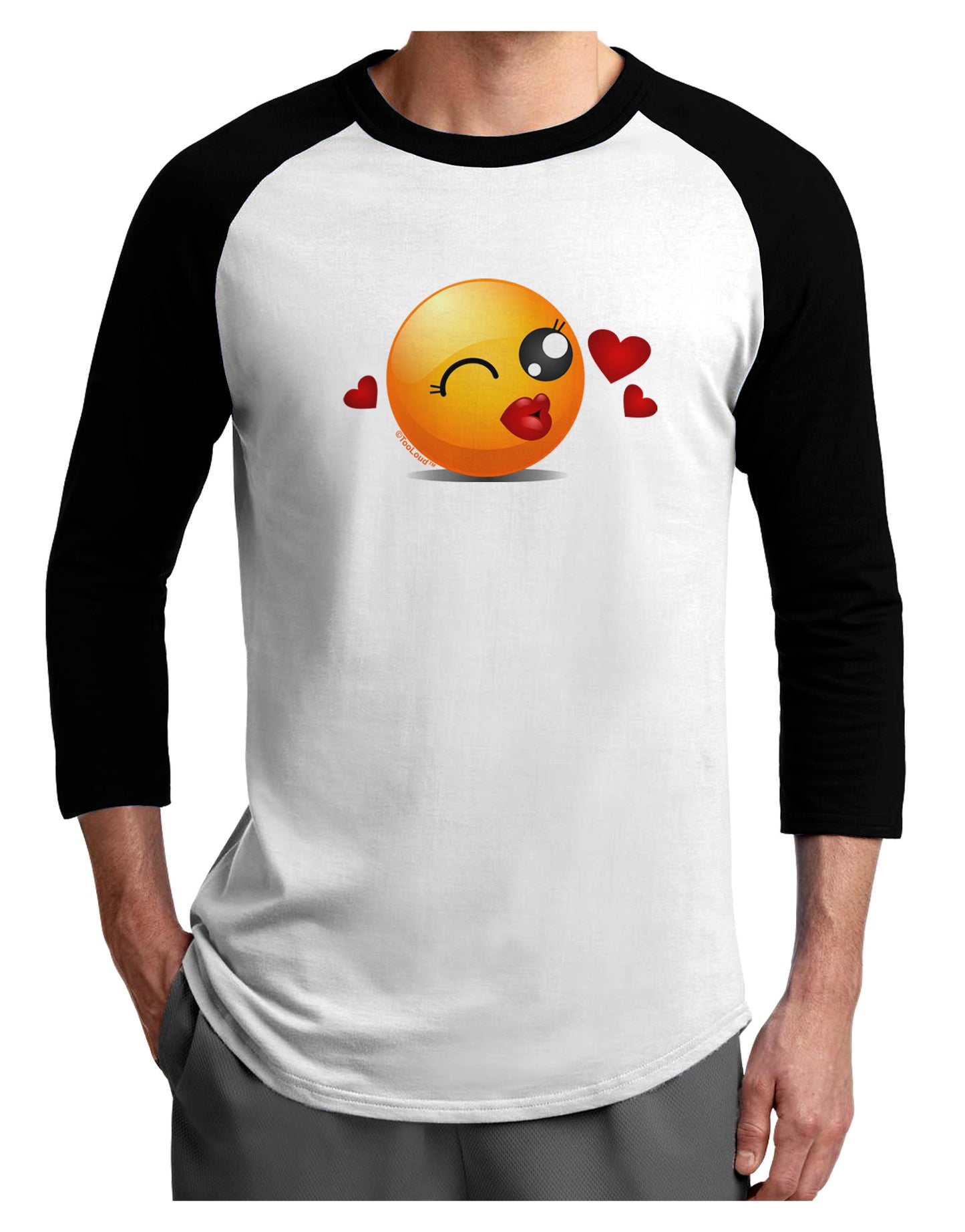 Kissy Face Emoji Girl Adult Raglan Shirt-Raglan Shirt-TooLoud-White-Black-X-Small-Davson Sales