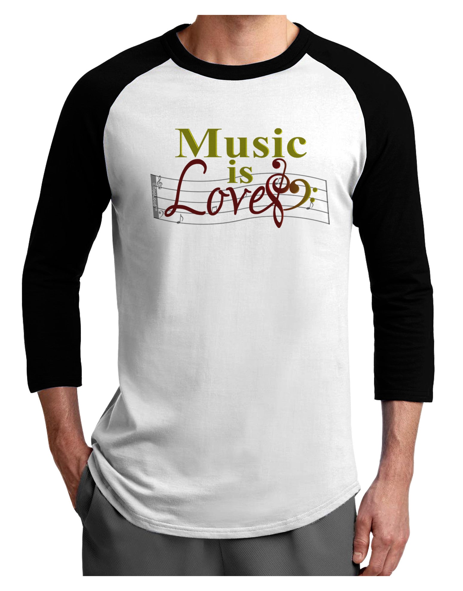 Music Is Love Adult Raglan Shirt-Raglan Shirt-TooLoud-White-Black-X-Small-Davson Sales