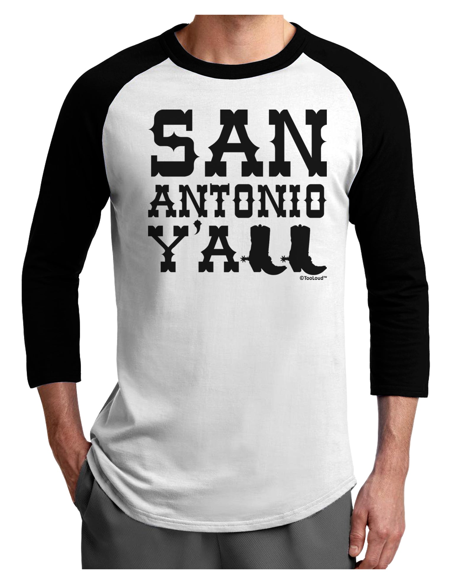San Antonio Y'all - Boots - Texas Pride Adult Raglan Shirt by TooLoud-Mens T-Shirt-TooLoud-White-Black-X-Small-Davson Sales