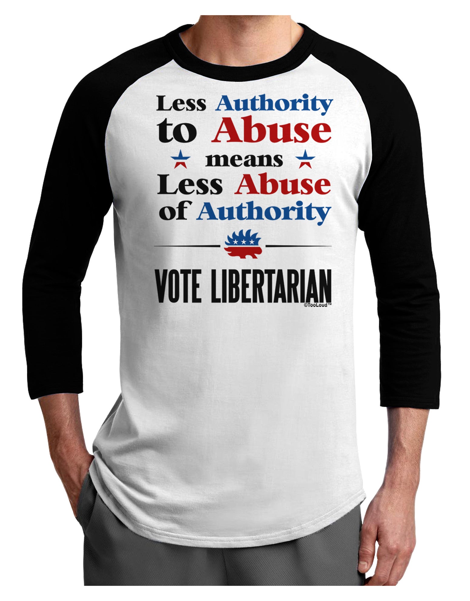 Libertarian Against Authority Abuse Adult Raglan Shirt-TooLoud-White-Black-X-Small-Davson Sales