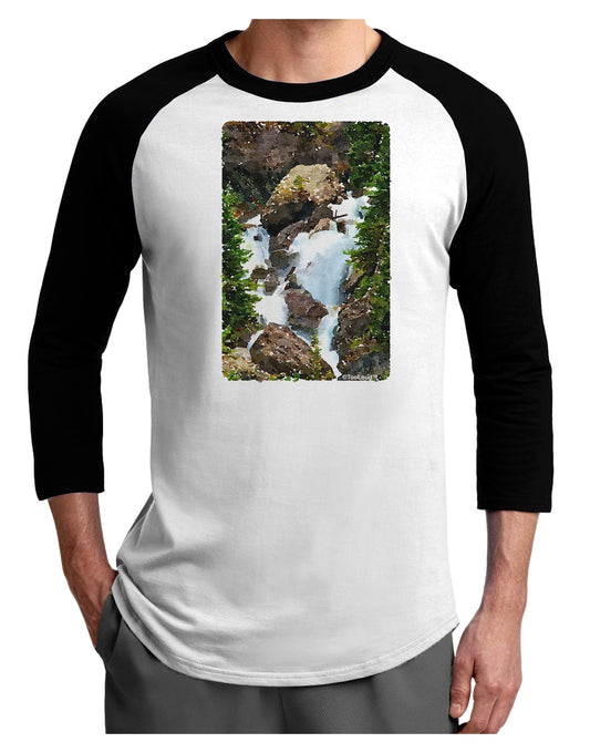 TooLoud Waterfall Watercolor Adult Raglan Shirt-TooLoud-White-Black-X-Small-Davson Sales