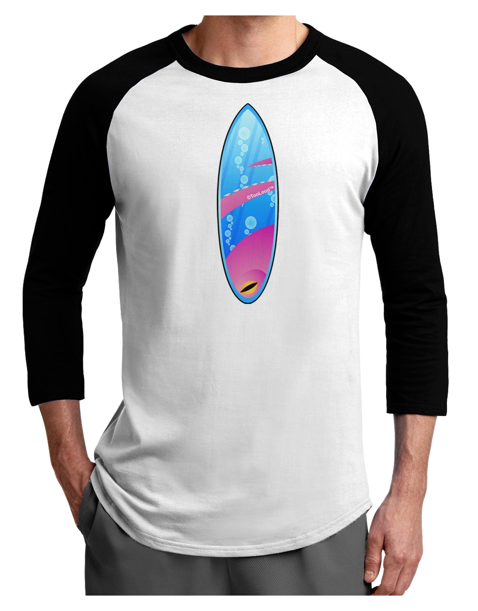 Octopus Surfboard Adult Raglan Shirt by TooLoud-TooLoud-White-Black-X-Small-Davson Sales