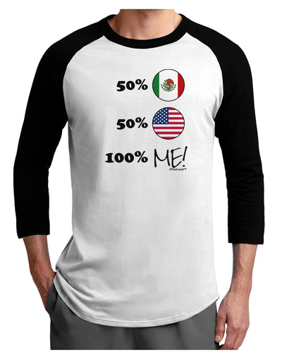 Mexican American 100 Percent Me Adult Raglan Shirt-TooLoud-White-Black-X-Small-Davson Sales