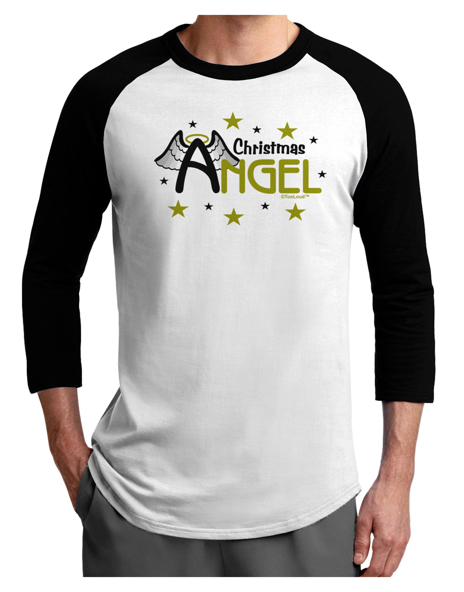 Christmas Angel Text Adult Raglan Shirt-Raglan Shirt-TooLoud-White-Black-X-Small-Davson Sales
