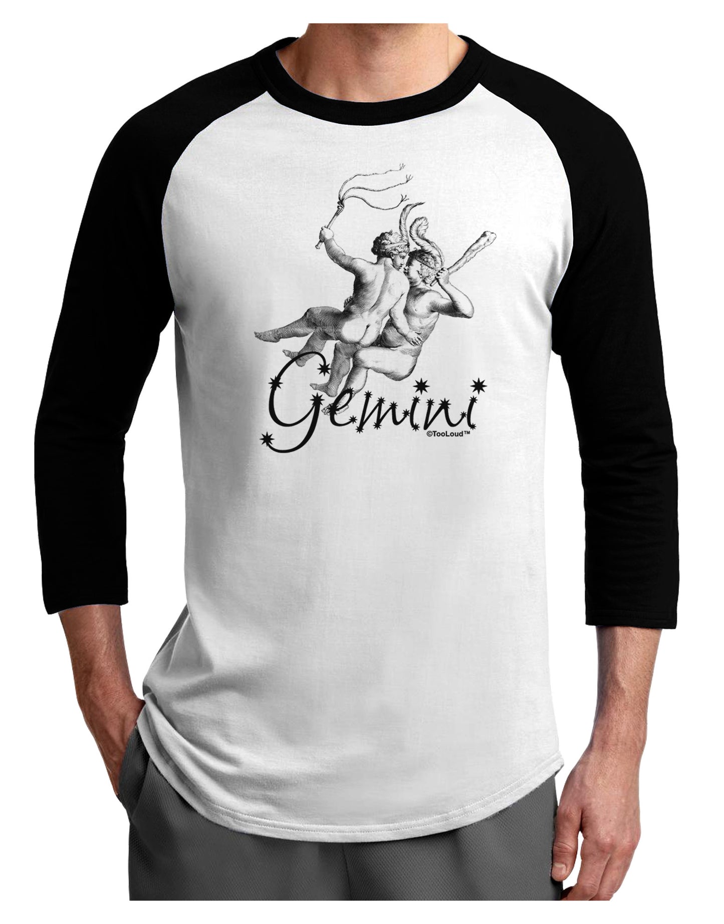 Gemini Illustration Adult Raglan Shirt-TooLoud-White-Black-X-Small-Davson Sales