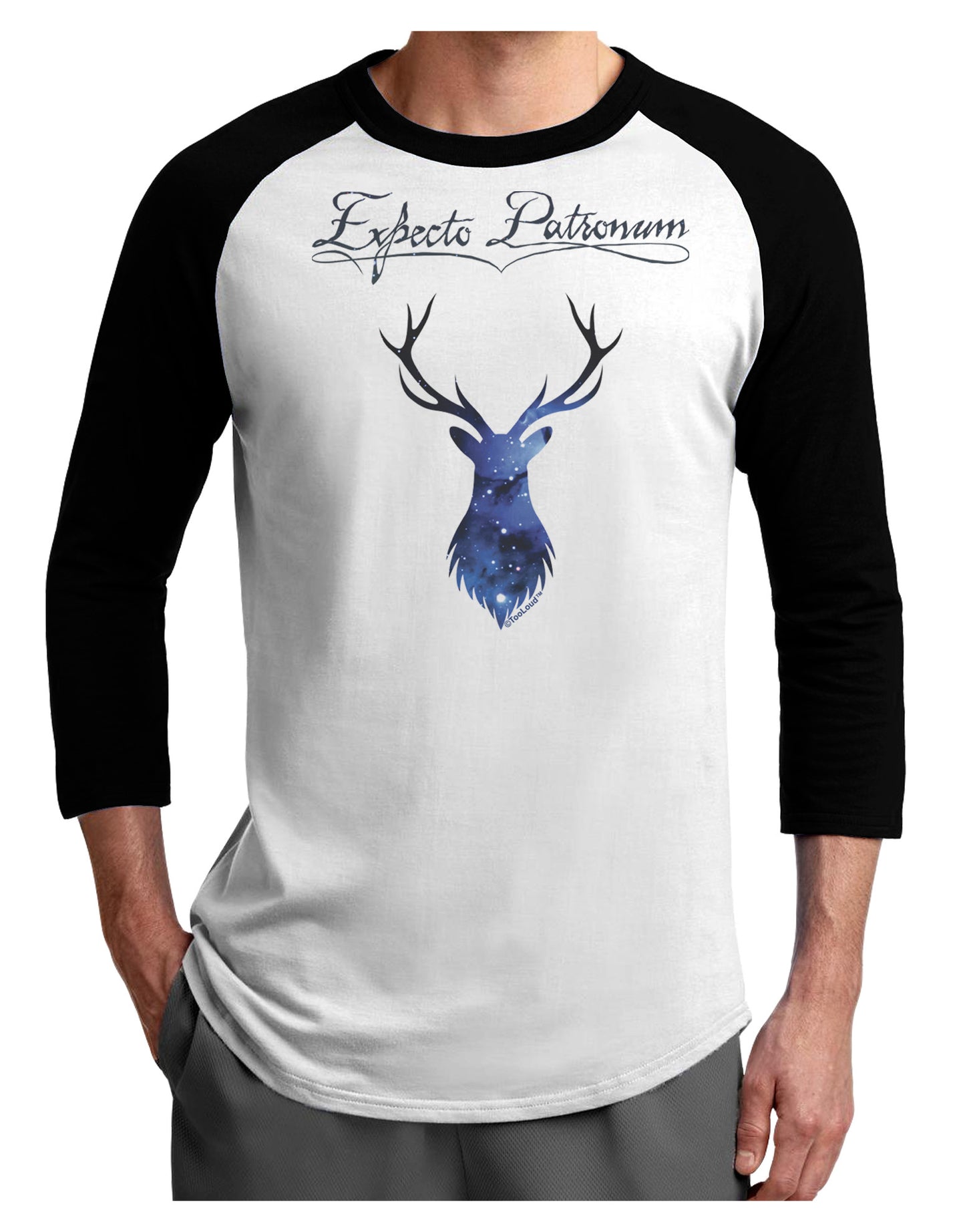 Expecto Patronum Space Stag Adult Raglan Shirt-Raglan Shirt-TooLoud-White-Black-X-Small-Davson Sales