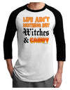 TooLoud Witches and Candy Color Adult Raglan Shirt-TooLoud-White-Black-X-Small-Davson Sales