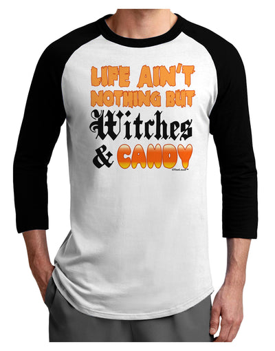 TooLoud Witches and Candy Color Adult Raglan Shirt-TooLoud-White-Black-X-Small-Davson Sales