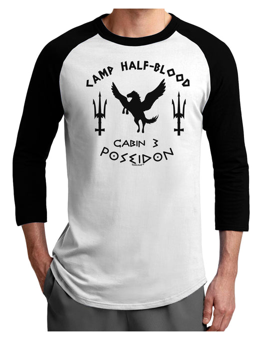 Cabin 3 Poseidon Camp Half Blood Adult Raglan Shirt-TooLoud-White-Black-X-Small-Davson Sales