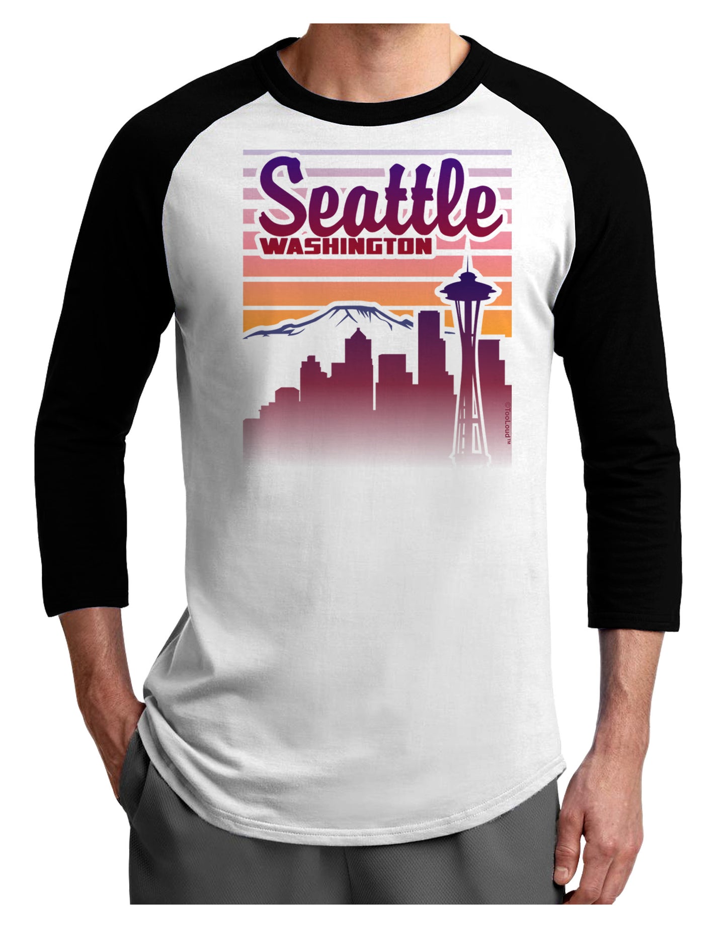 Seattle Washington Sunset Adult Raglan Shirt-Raglan Shirt-TooLoud-White-Black-X-Small-Davson Sales