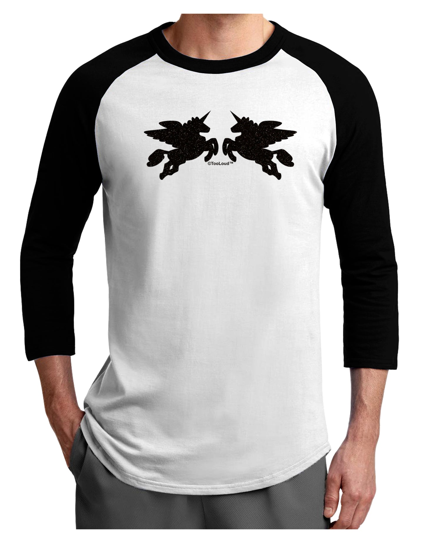 Unicorn Pegasus Black Glitter Adult Raglan Shirt by TooLoud-TooLoud-White-Black-X-Small-Davson Sales