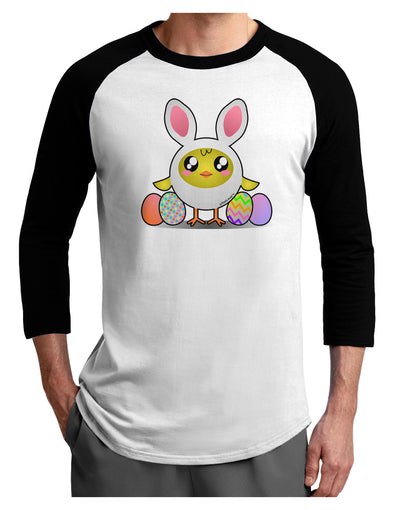 Chick In Bunny Costume Adult Raglan Shirt-TooLoud-White-Black-X-Small-Davson Sales