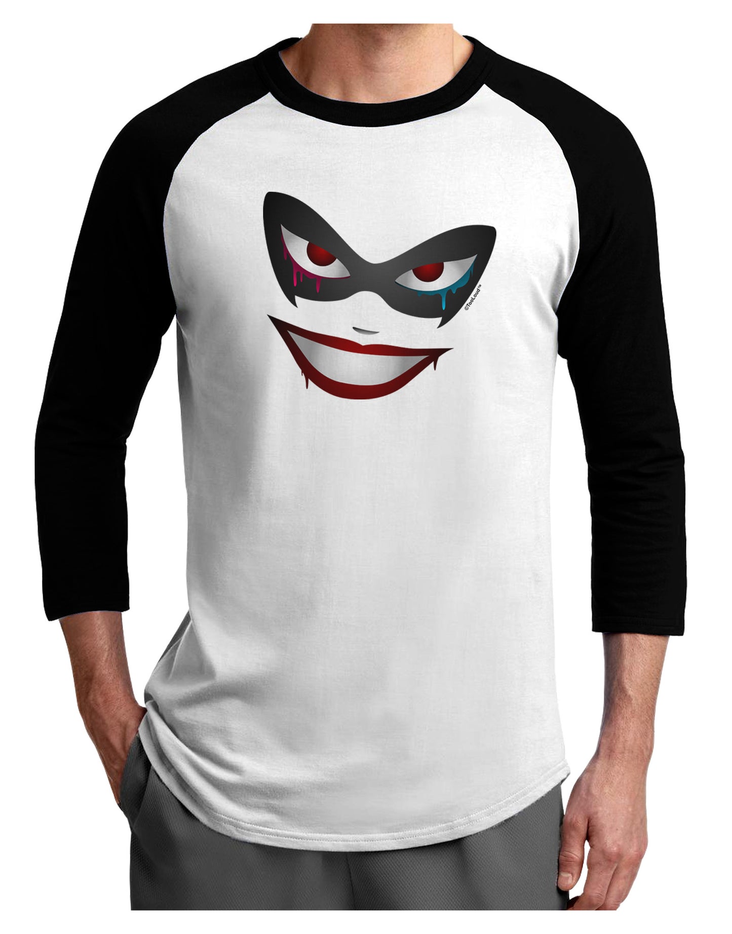 Lil Monster Mask Adult Raglan Shirt-TooLoud-White-Black-X-Small-Davson Sales
