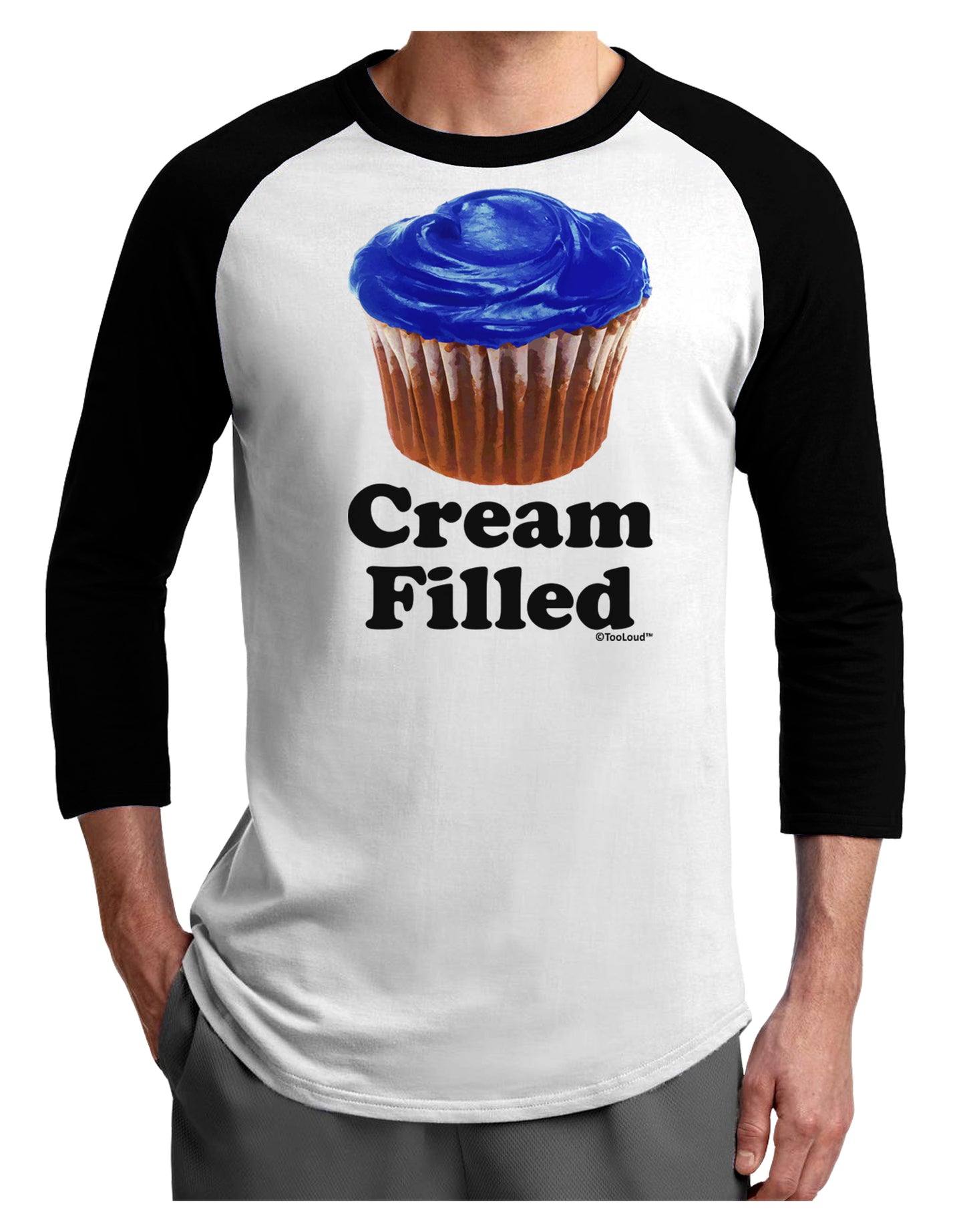 Cream Filled Blue Cupcake Design Adult Raglan Shirt by TooLoud-Raglan Shirt-TooLoud-White-Black-X-Small-Davson Sales