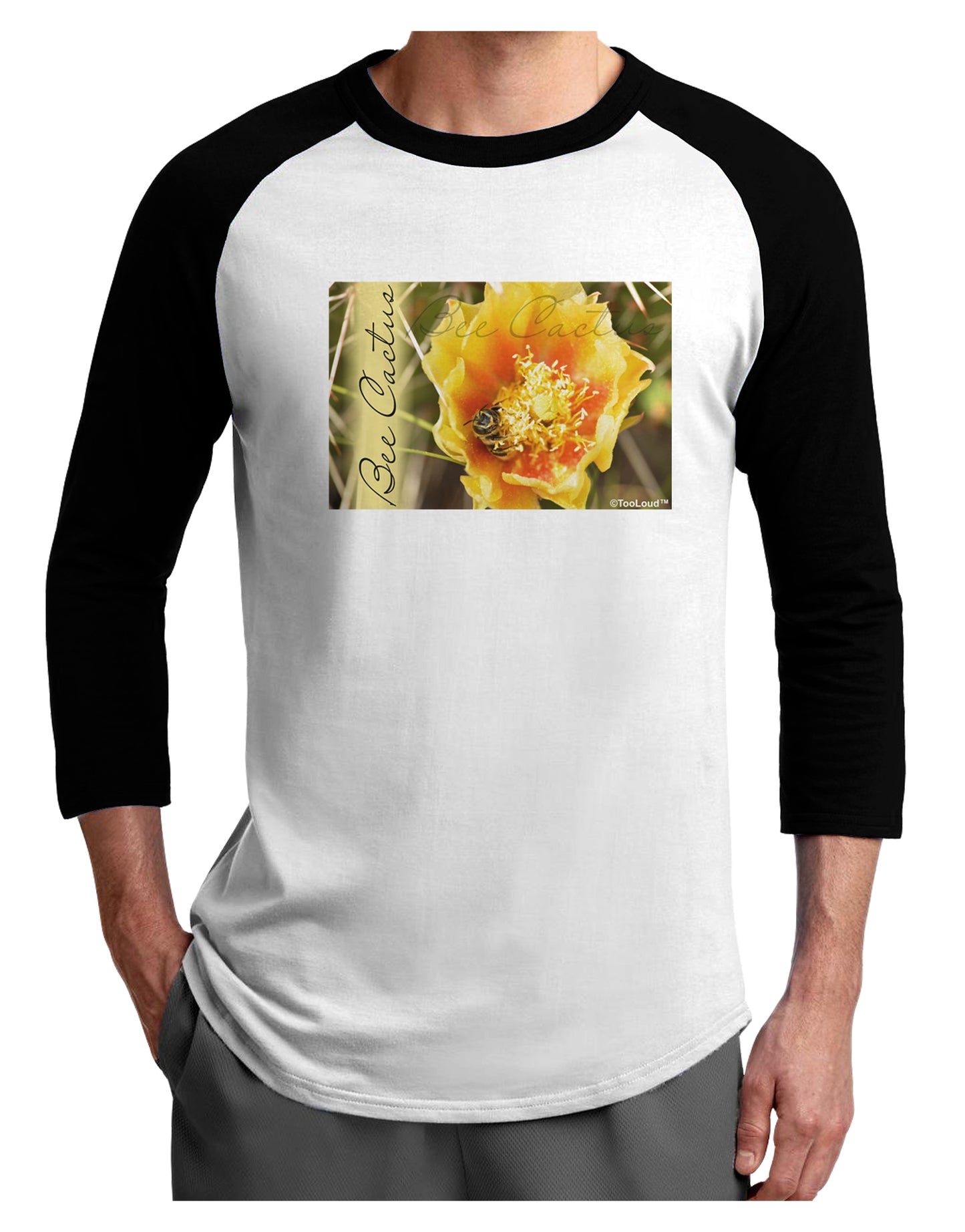 Bee Cactus with Text Adult Raglan Shirt-Raglan Shirt-TooLoud-White-Black-X-Small-Davson Sales