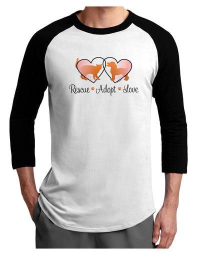 Rescue Adopt Love Adult Raglan Shirt-TooLoud-White-Black-X-Small-Davson Sales